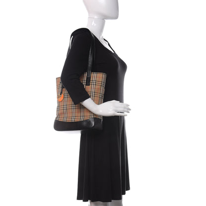 Burberry Grainy Calfskin Haymarket Check Tote Black 2 of 11