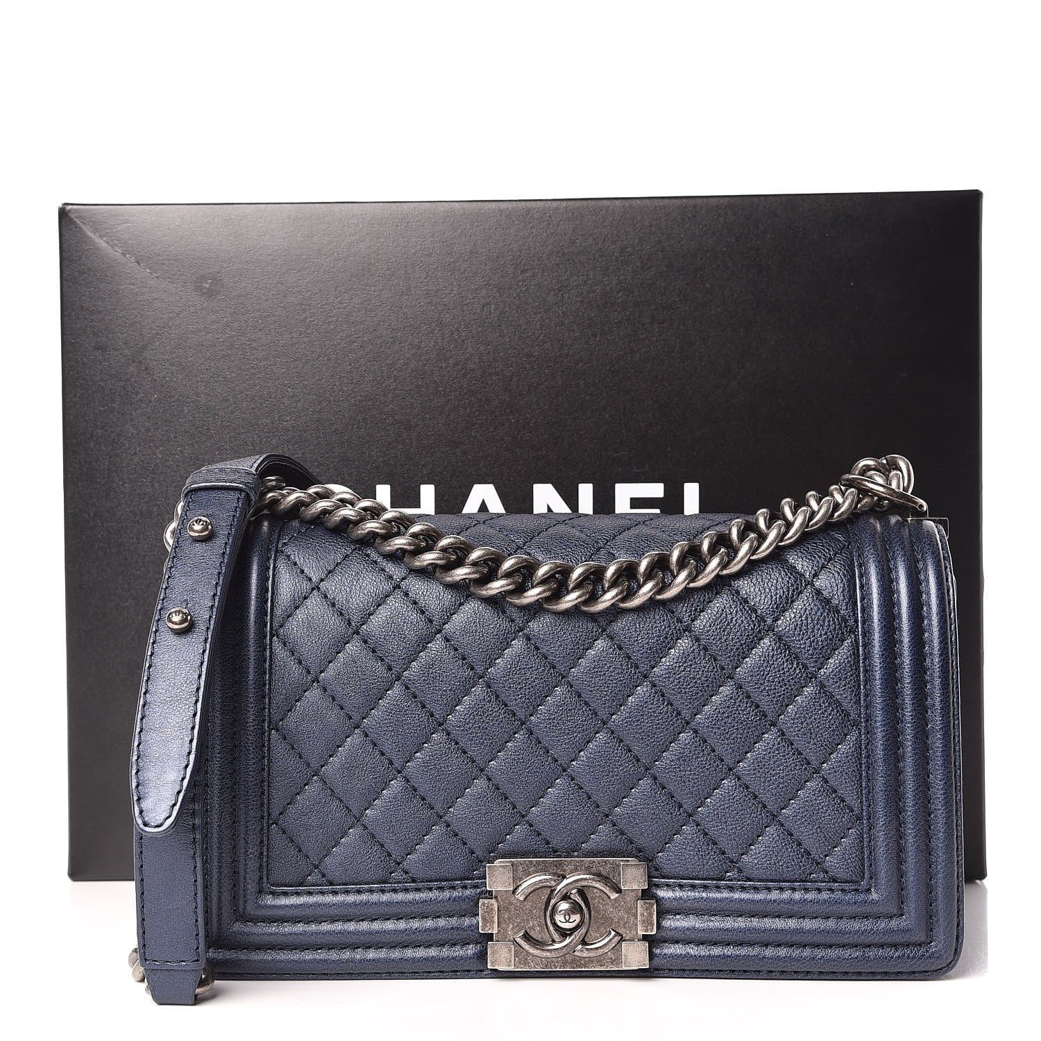 Chanel Metallic Calfskin Quilted Medium Boy Flap Blue 10 of 10