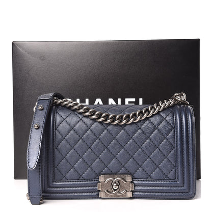 Chanel Metallic Calfskin Quilted Medium Boy Flap Blue 10 of 10