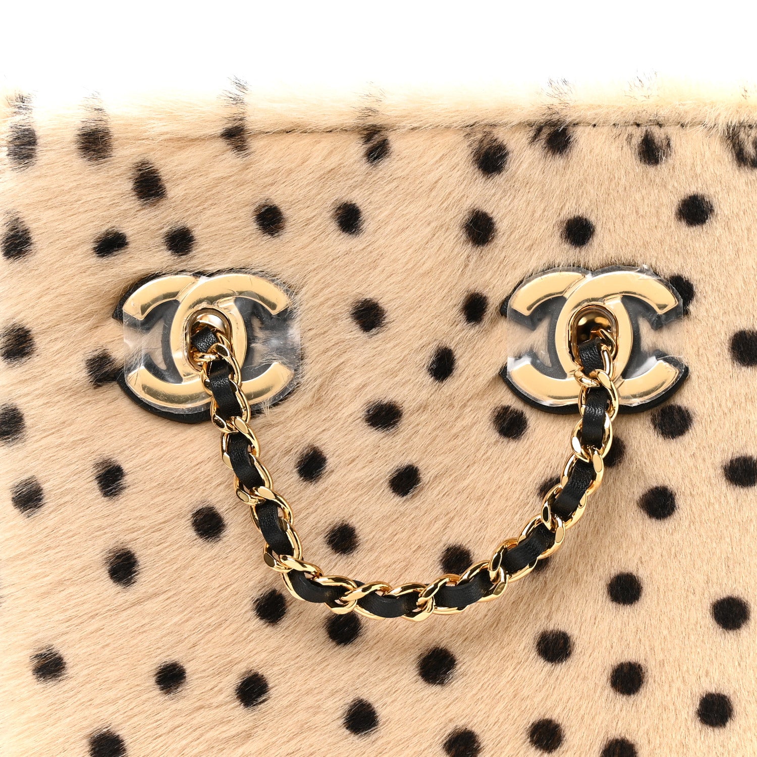 Chanel Pony Hair Cheetah Printed CC Chain Bucket Bag Light Beige Black 7 of 10
