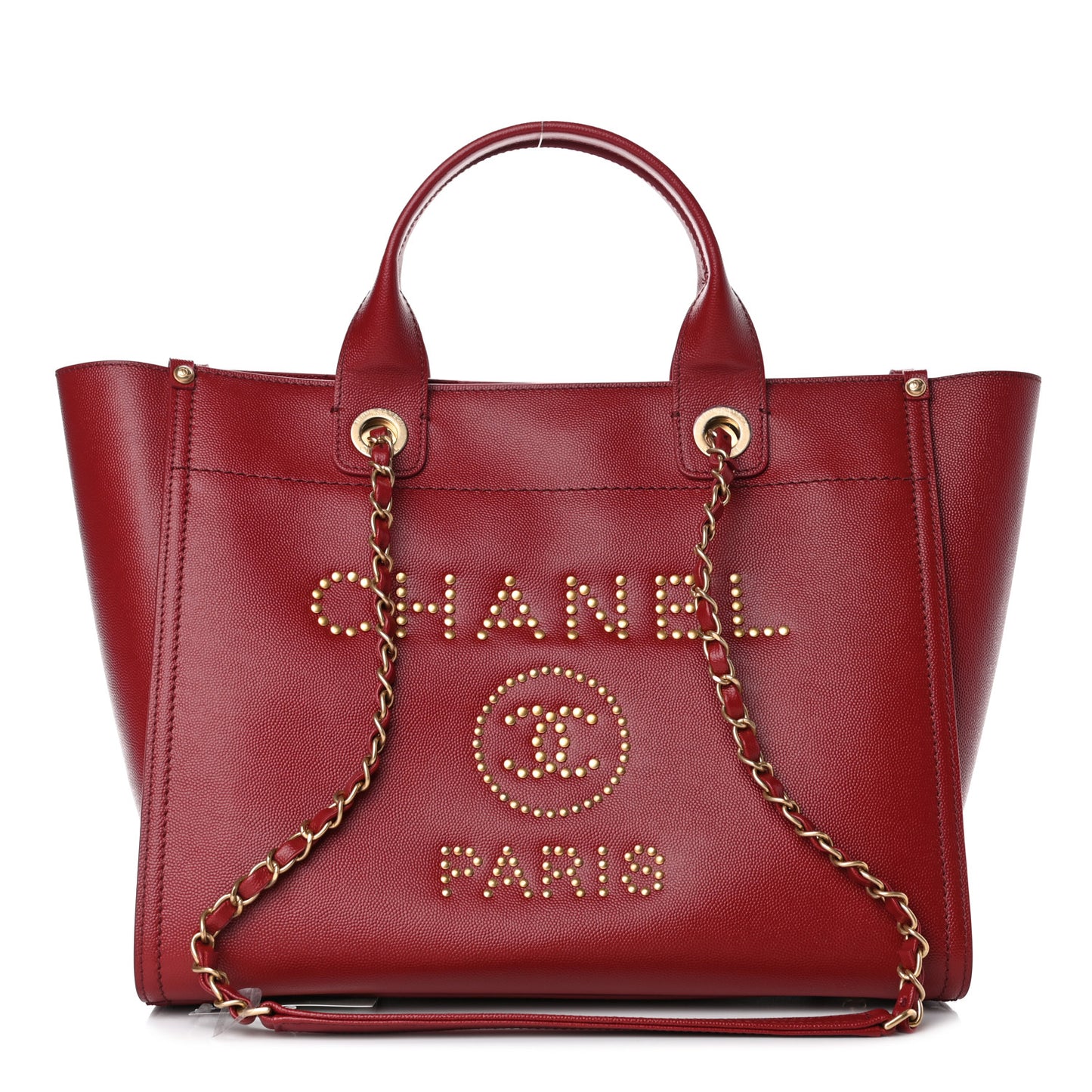 Caviar Small Studded Deauville Tote Burgundy