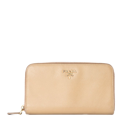 Prada Saffiano Metal Zip Around Wallet Sabbia 1 of 8