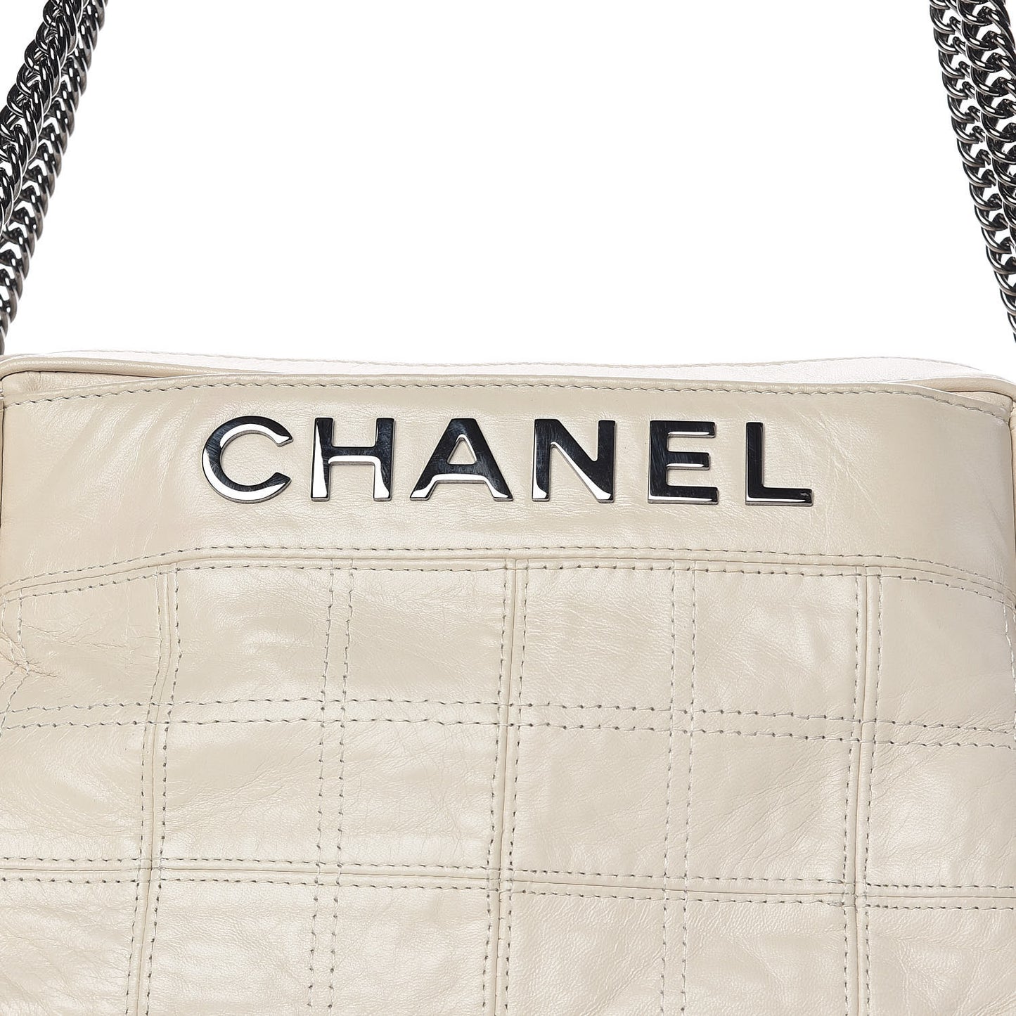 Lambskin Square Stitched Lax Accordion Hobo White