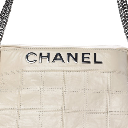 Chanel Lambskin Square Stitched Lax Accordion Hobo White 10 of 11