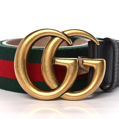 Gucci Nylon Textured Calfskin Double G Web 40mm Belt 100 40 Green Red Dark Cocoa 4 of 6