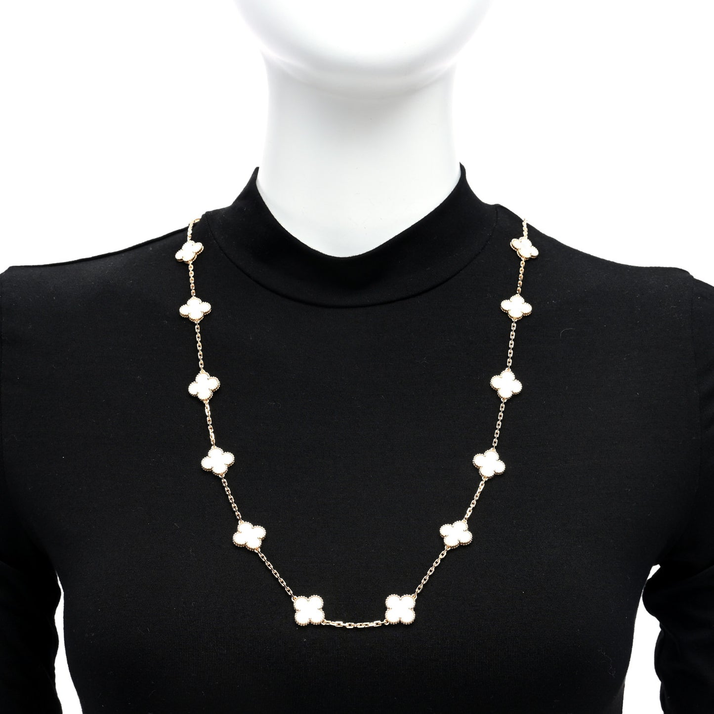 18K Yellow Gold Mother of Pearl 20 Motifs Vintage Alhambra Necklace