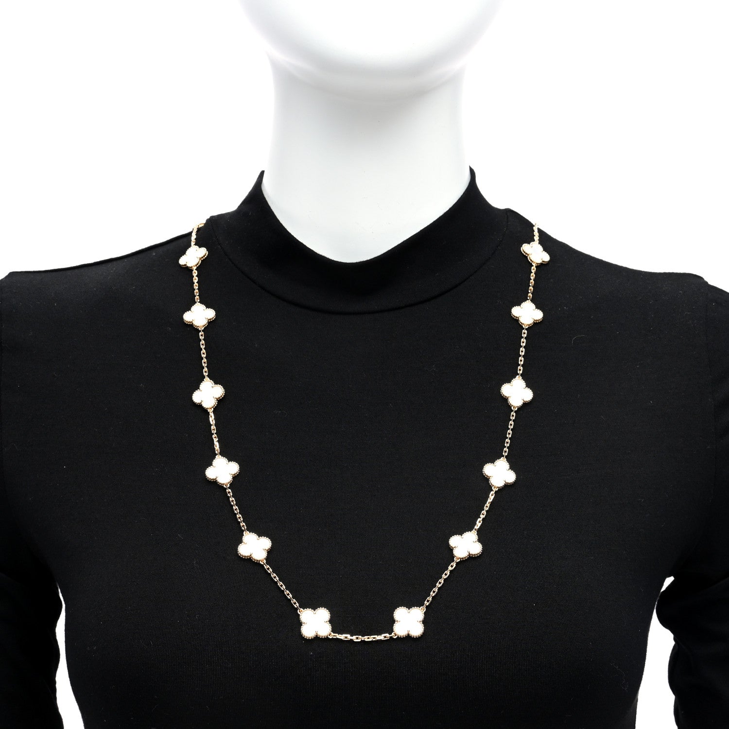 Van Cleef & Arpels 18K Yellow Gold Mother of Pearl 20 Motifs Vintage Alhambra Necklace 2 of 5