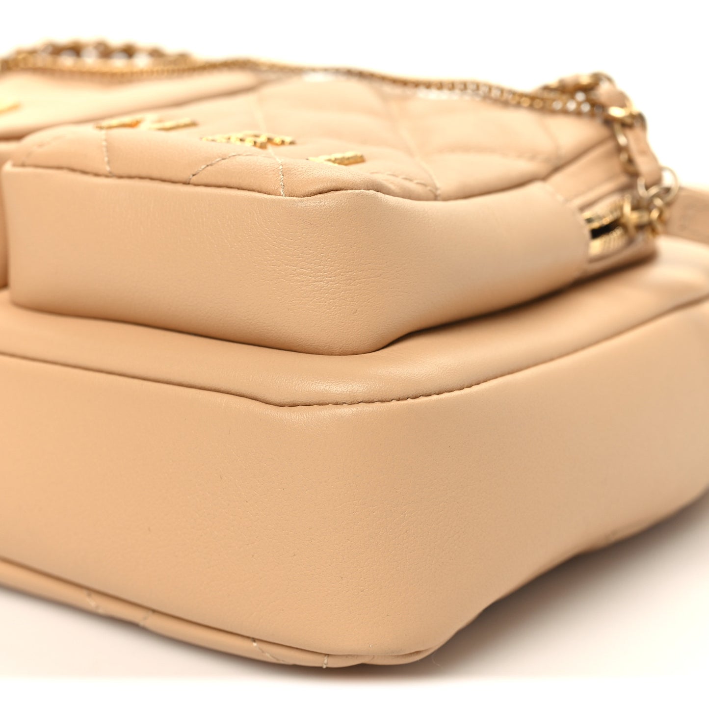 Calfskin Quilted Small Camera Case Beige Beige