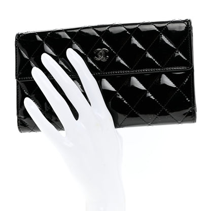 Chanel Patent Quilted Large Flap Wallet Black 2 of 10