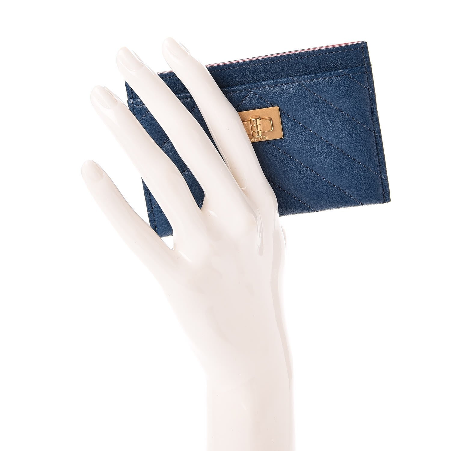 Chanel Sheepskin Chevron Reissue Card Holder Blue 2 of 10