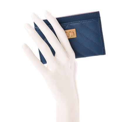 Chanel Sheepskin Chevron Reissue Card Holder Blue 2 of 10