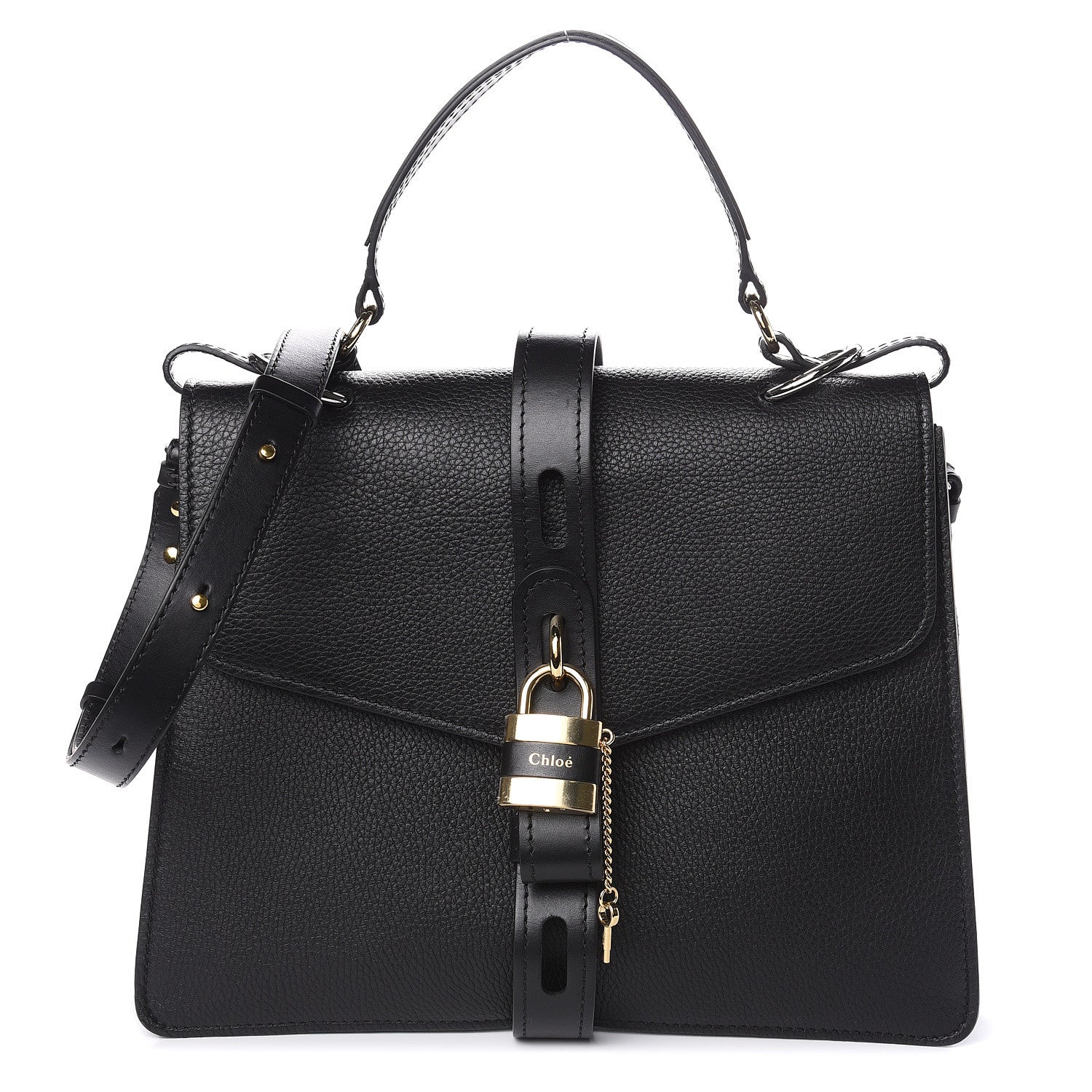 Chloe Grained Deerskin Shiny Calfskin Large Aby Day Shoulder Bag Black 1 of 15