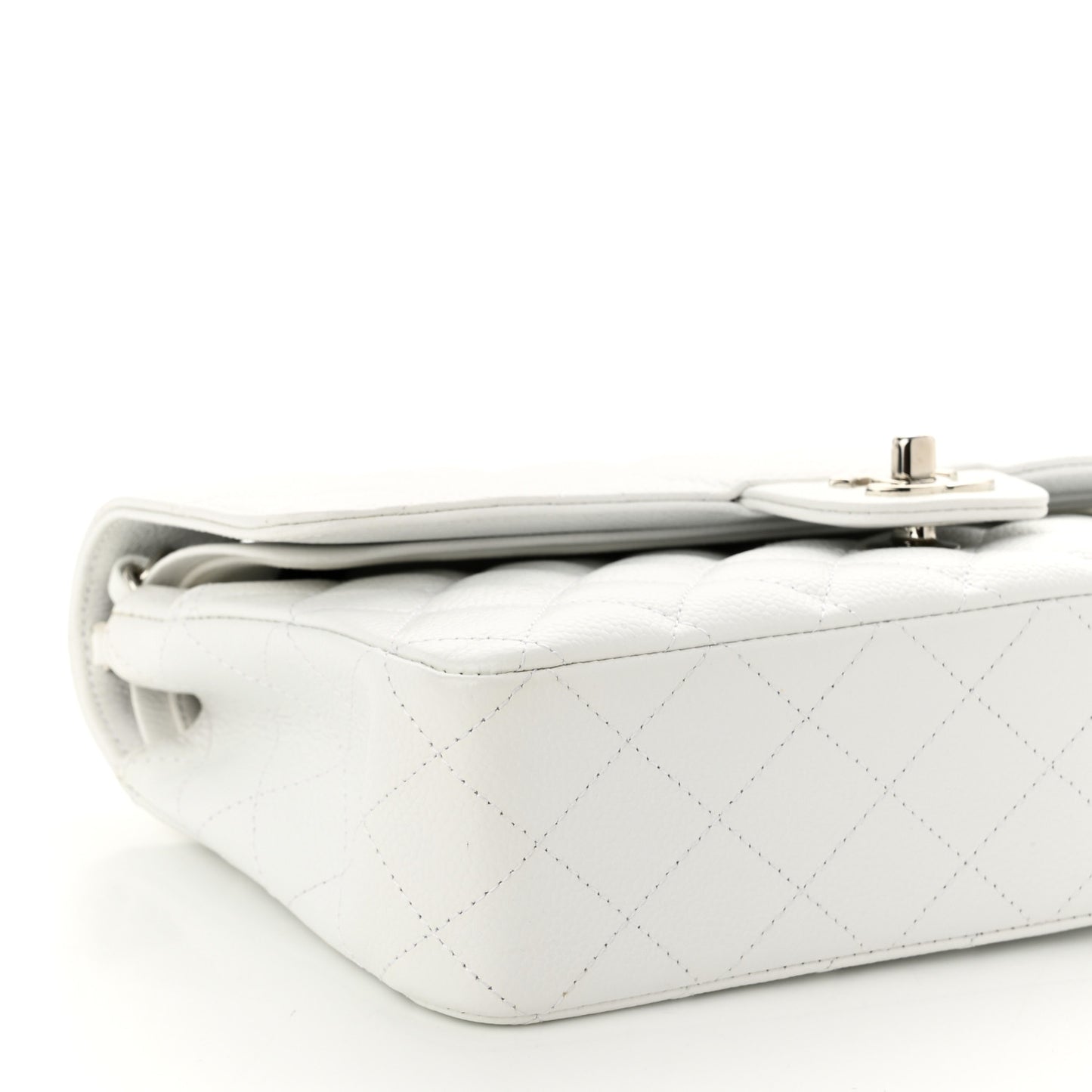 Caviar Quilted Medium Double Flap White