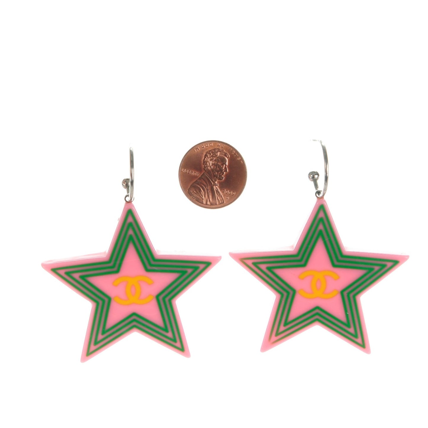 Resin CC Star Drop Earrings Pink Green