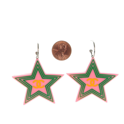Chanel Resin CC Star Drop Earrings Pink Green 2 of 3