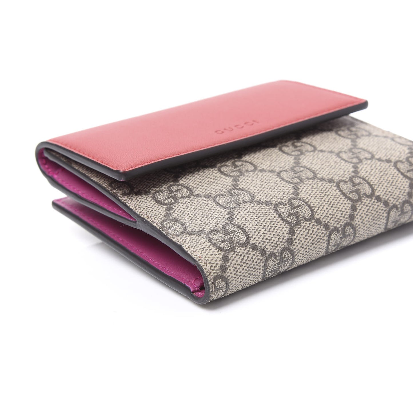 GG Supreme Monogram Calfskin French Flap Wallet Beige Ebony Hibiscus Red New Rosette