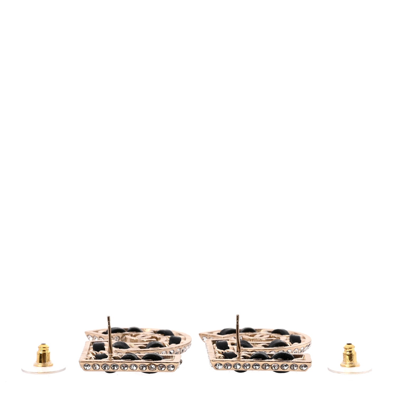 Chanel Crystal Lambskin Chain CC No 5 Earrings Gold Black 3 of 5