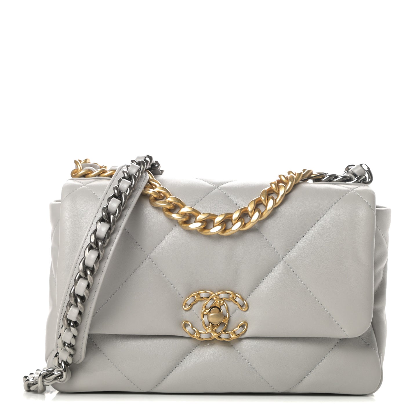Goatskin Quilted Medium Chanel 19 Flap Grey