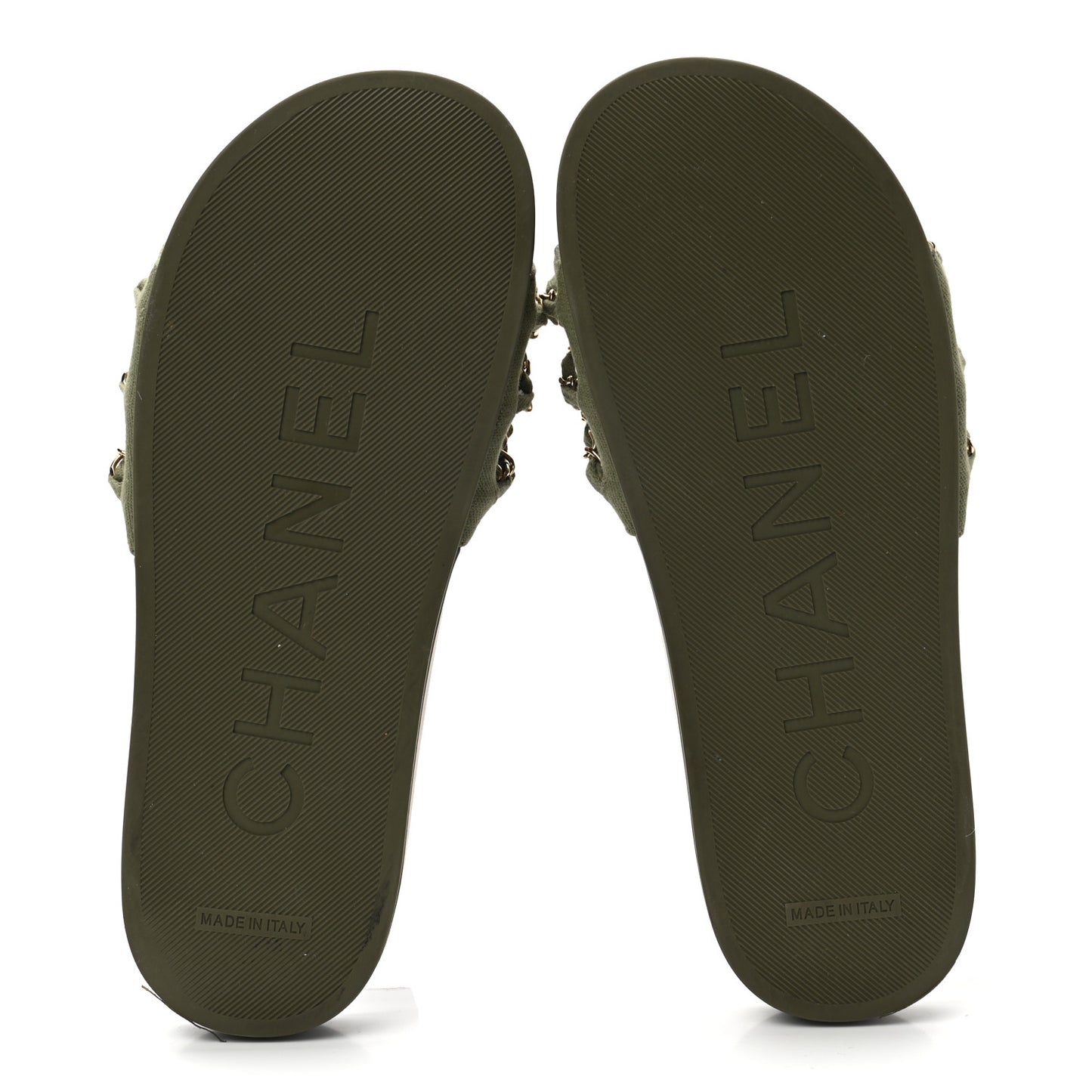 Canvas Chain Flat Sandals 38 Khaki