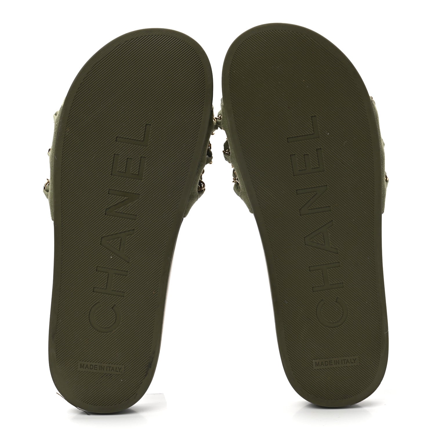 Chanel Canvas Chain Flat Sandals 38 Khaki 5 of 8