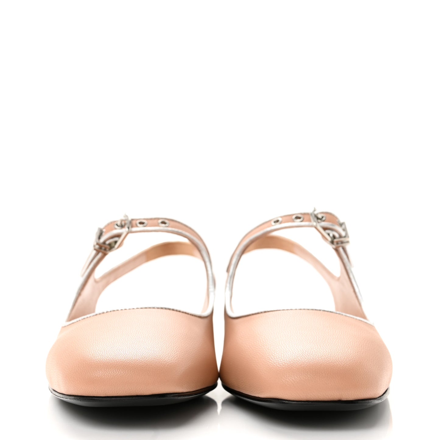 Goatskin Metallic Nappa Kleo Slingback Flats 37 Beige Perlino Gris Argente