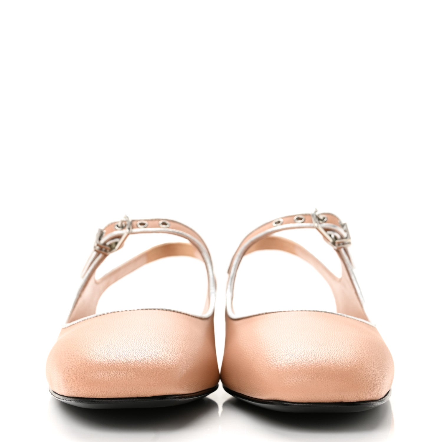 Hermes Goatskin Metallic Nappa Kleo Slingback Flats 37 Beige Perlino Gris Argente 3 of 10