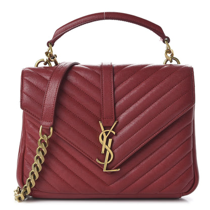 Saint Laurent Sheepskin Matelasse Chevron Monogram Medium College Bag Rouge 1 of 13