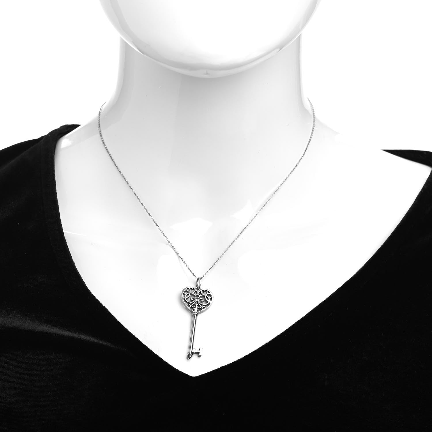 Tiffany Sterling Silver Blue Sapphire Enchant Heart Key Pendant Necklace 2 of 4