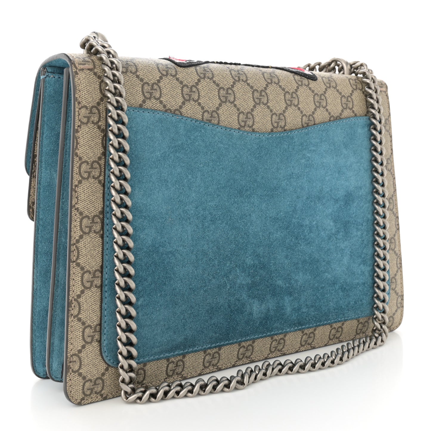 GG Supreme Monogram Angry Cat Embroidered Medium Dionysus Shoulder Bag Beige Ultramarine