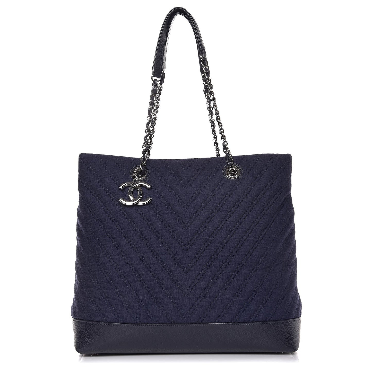 Canvas Caviar Chevron Shopper Tote Navy Blue