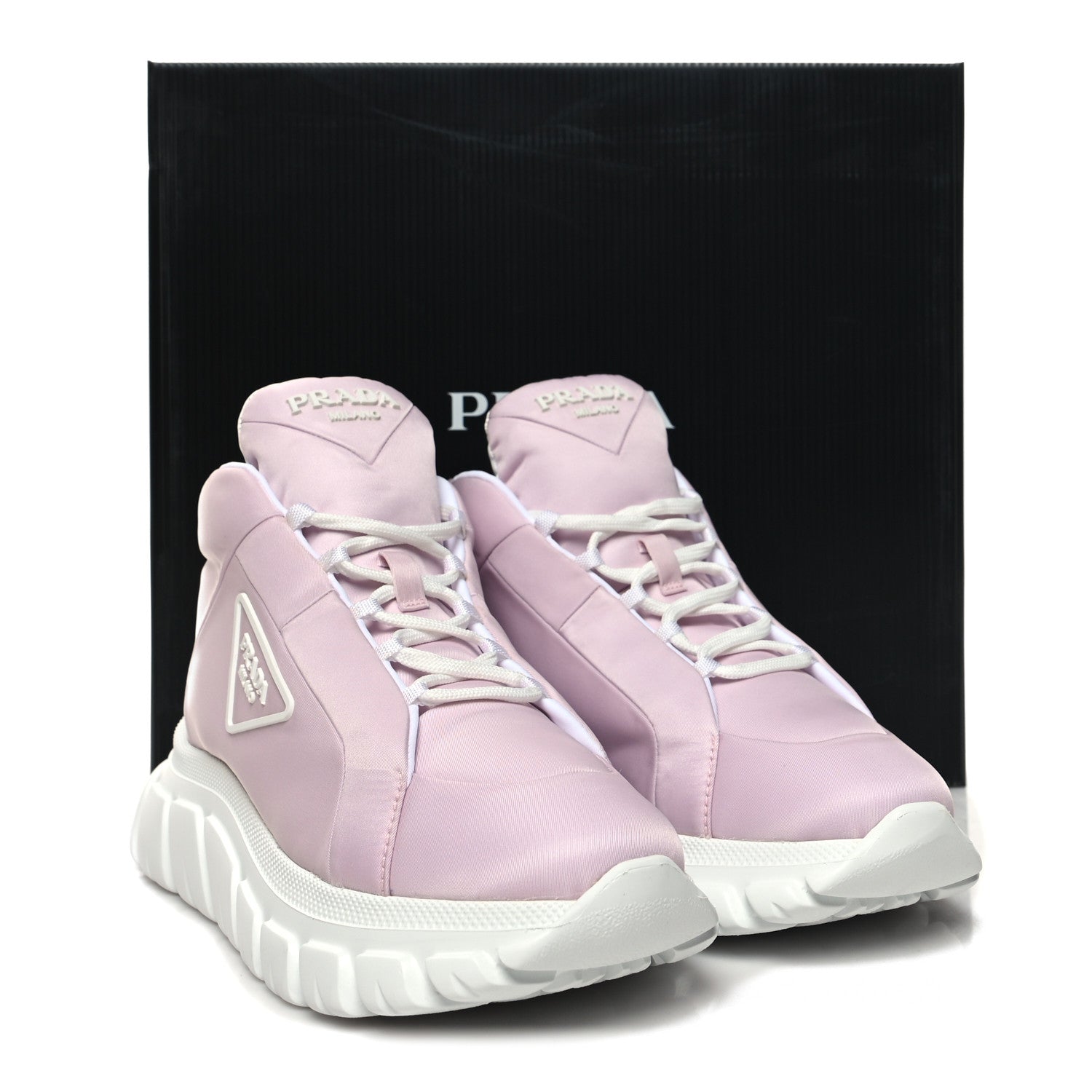 Prada Re-Nylon Gabardine Rubber Triangle Logo Quilted Womens Rush Piuma 50mm Mid Sneakers 36.5 Alabastro 9 of 9