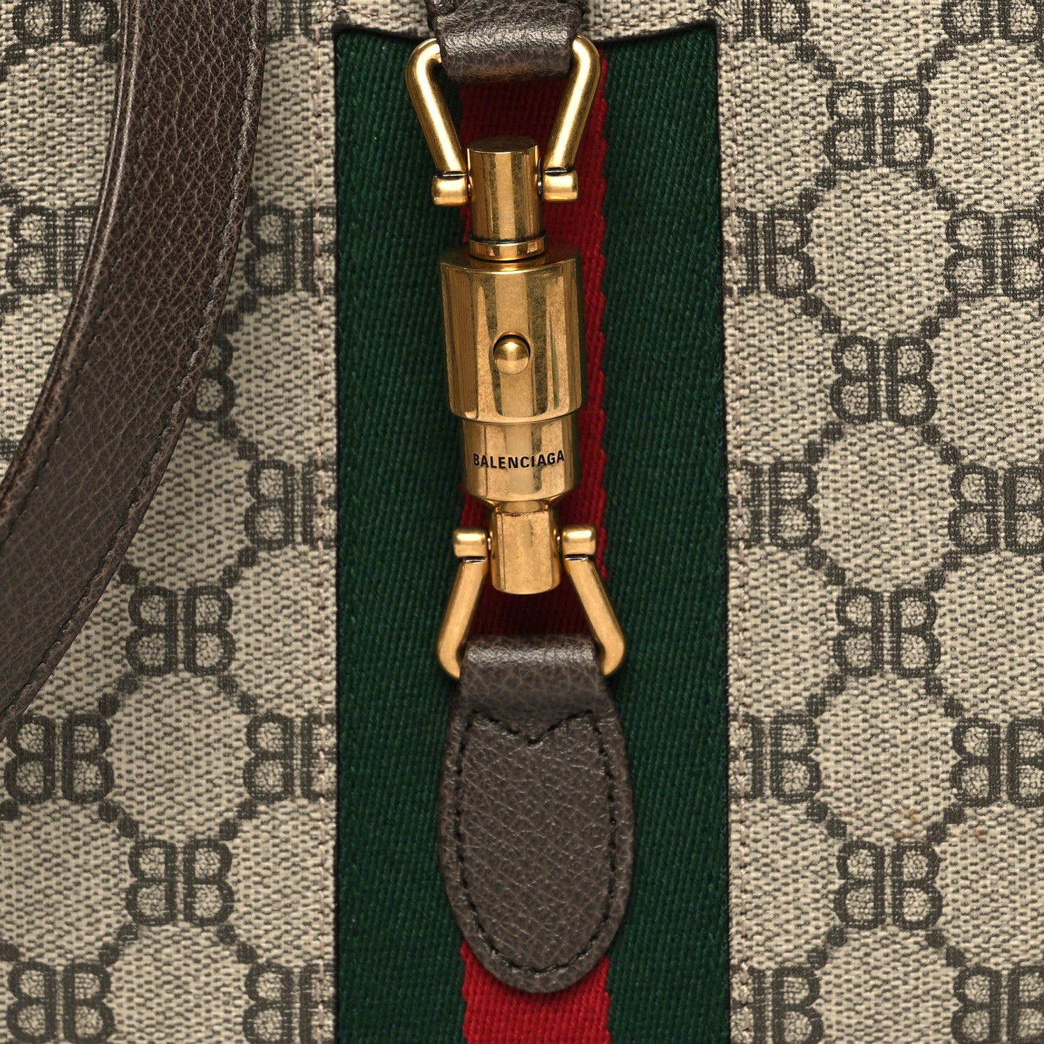 Gucci X BALENCIAGA BB Supreme Monogram Calfskin Web Small Jackie 1961 Hobo Beige Ebony 8 of 11