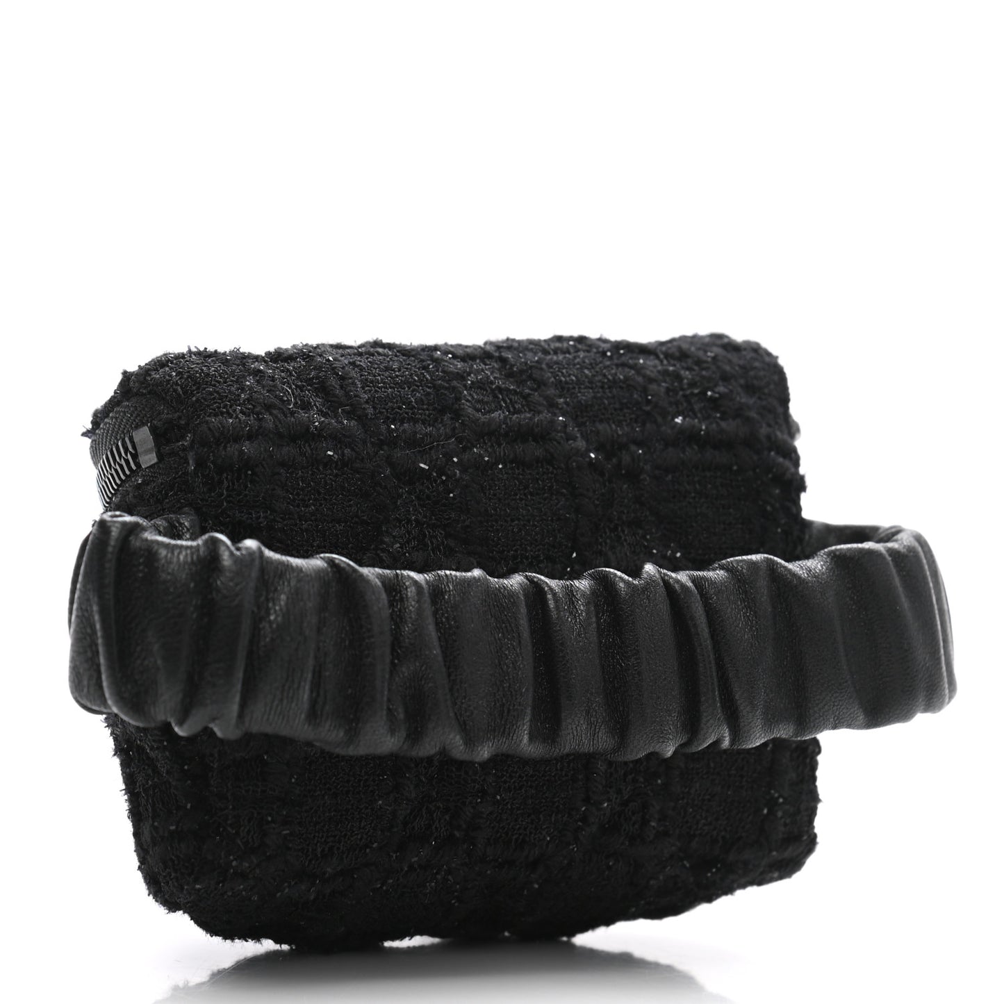 Tweed Lambskin Quilted Arm Coin Purse Black