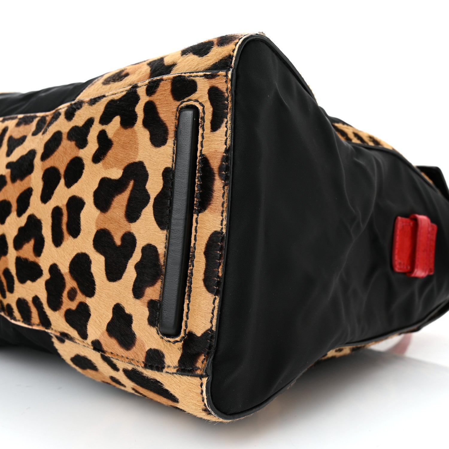 Prada Tessuto Cavallino Ostrich Leopard Print Tote Black Miele Rosso 11 of 11