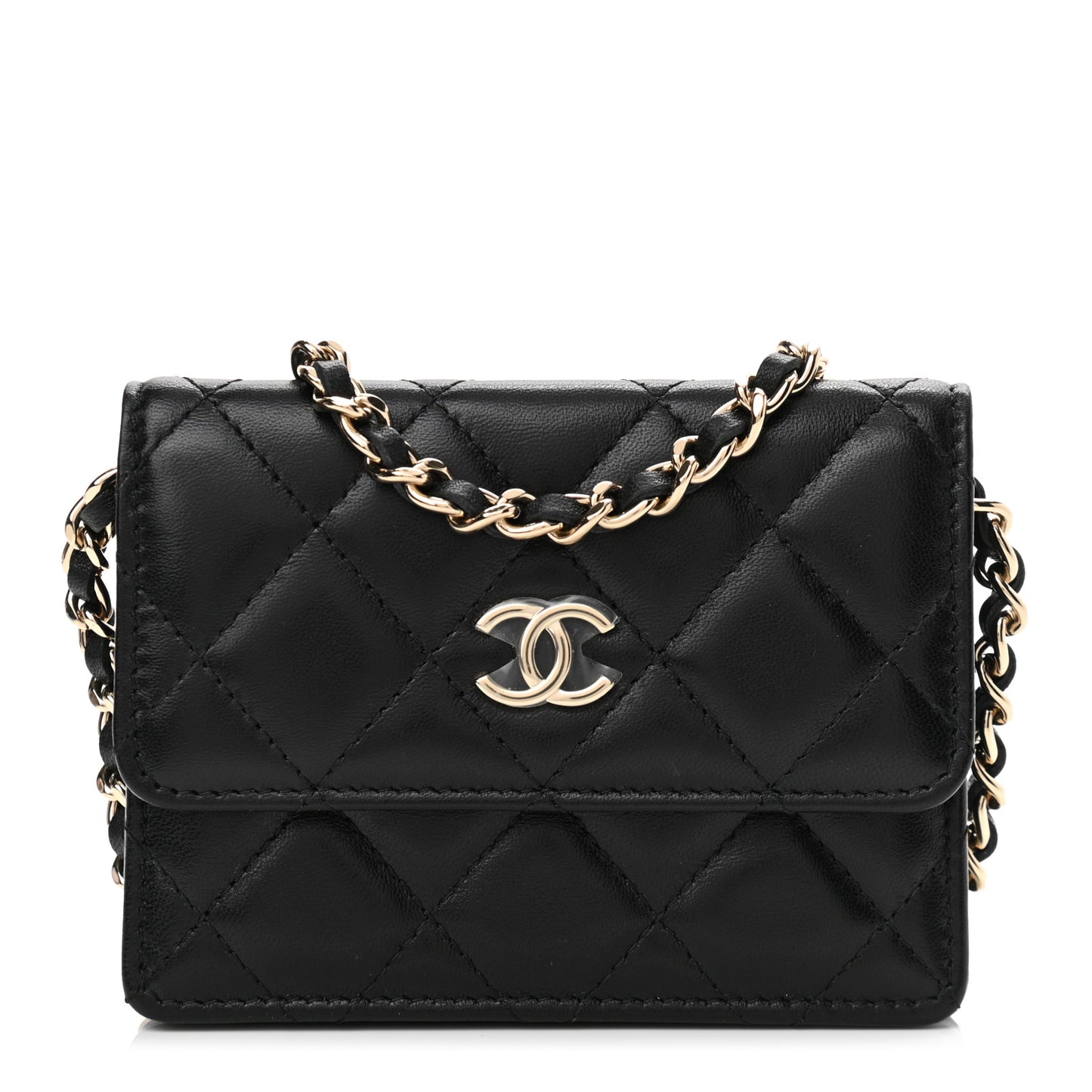 Lambskin Quilted My Chanel Lady Card Holder On Chain Black