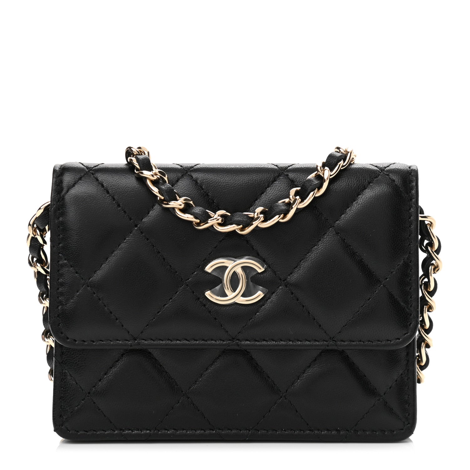 Chanel Lambskin Quilted My Chanel Lady Card Holder On Chain Black 1 of 12