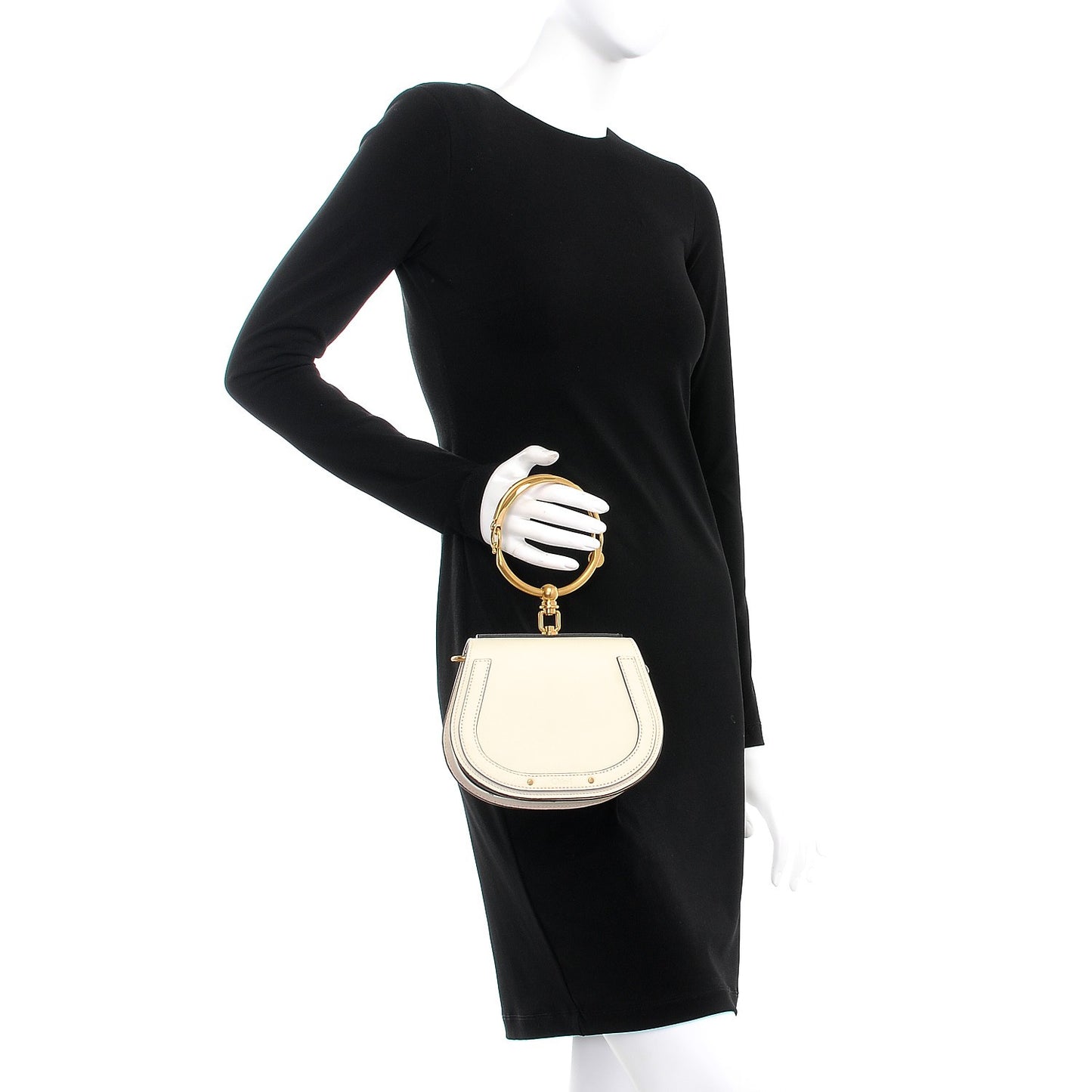 Calfskin Suede Small Nile Bracelet Bag Off White