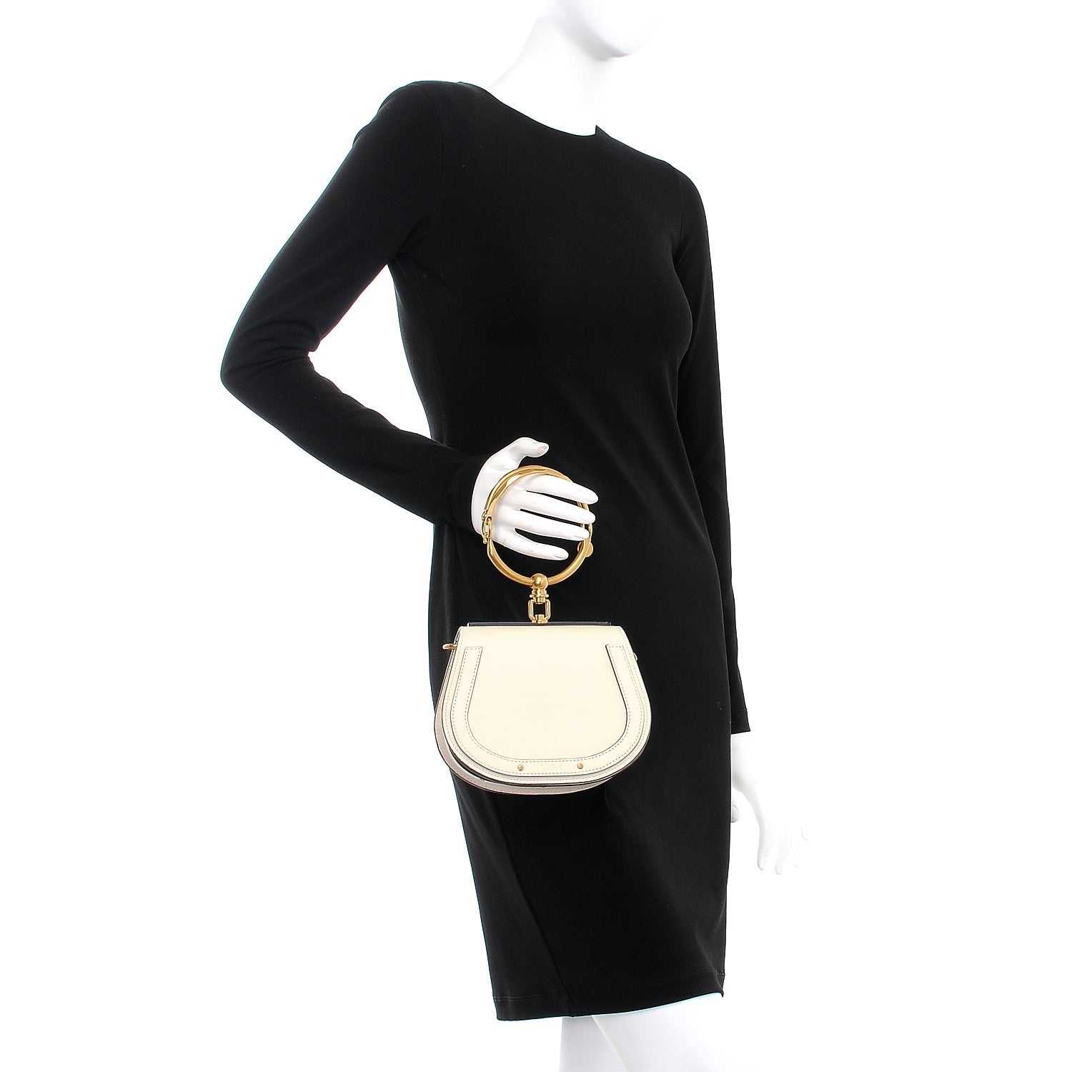 Chloe Calfskin Suede Small Nile Bracelet Bag Off White 3 of 8