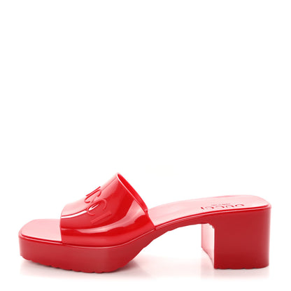 Gucci Rubber Gucci Logo Womens Platform 20/60mm Slide Sandals 38 Hibiscus Red 1 of 10