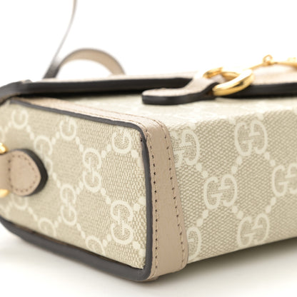 Gucci GG Supreme Monogram Textured Dollar Calfskin Mini Horsebit 1955 Shoulder Bag Beige Mystic White Oatmeal 9 of 11