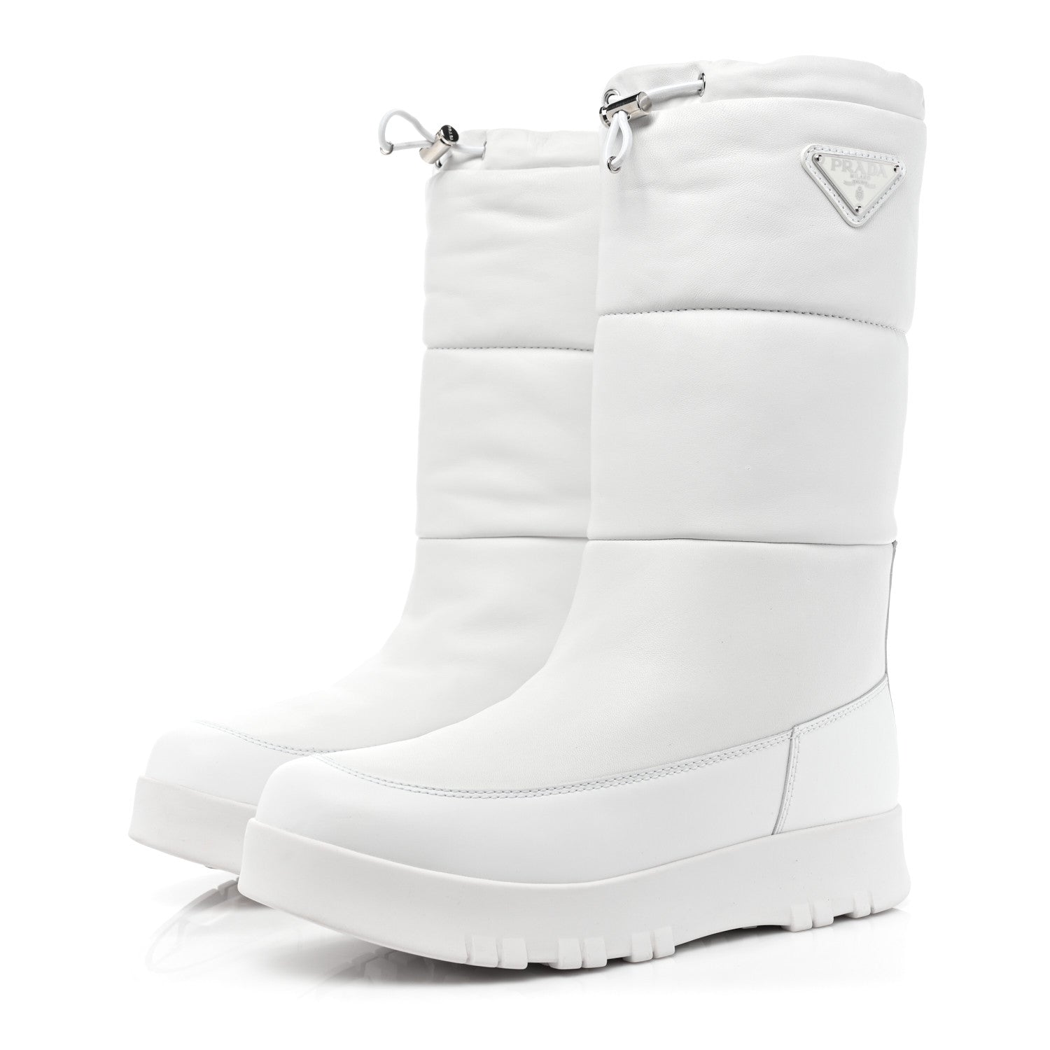 Prada Nappa Metal Triangle Logo Padded Moon Boots 40 White 3 of 10