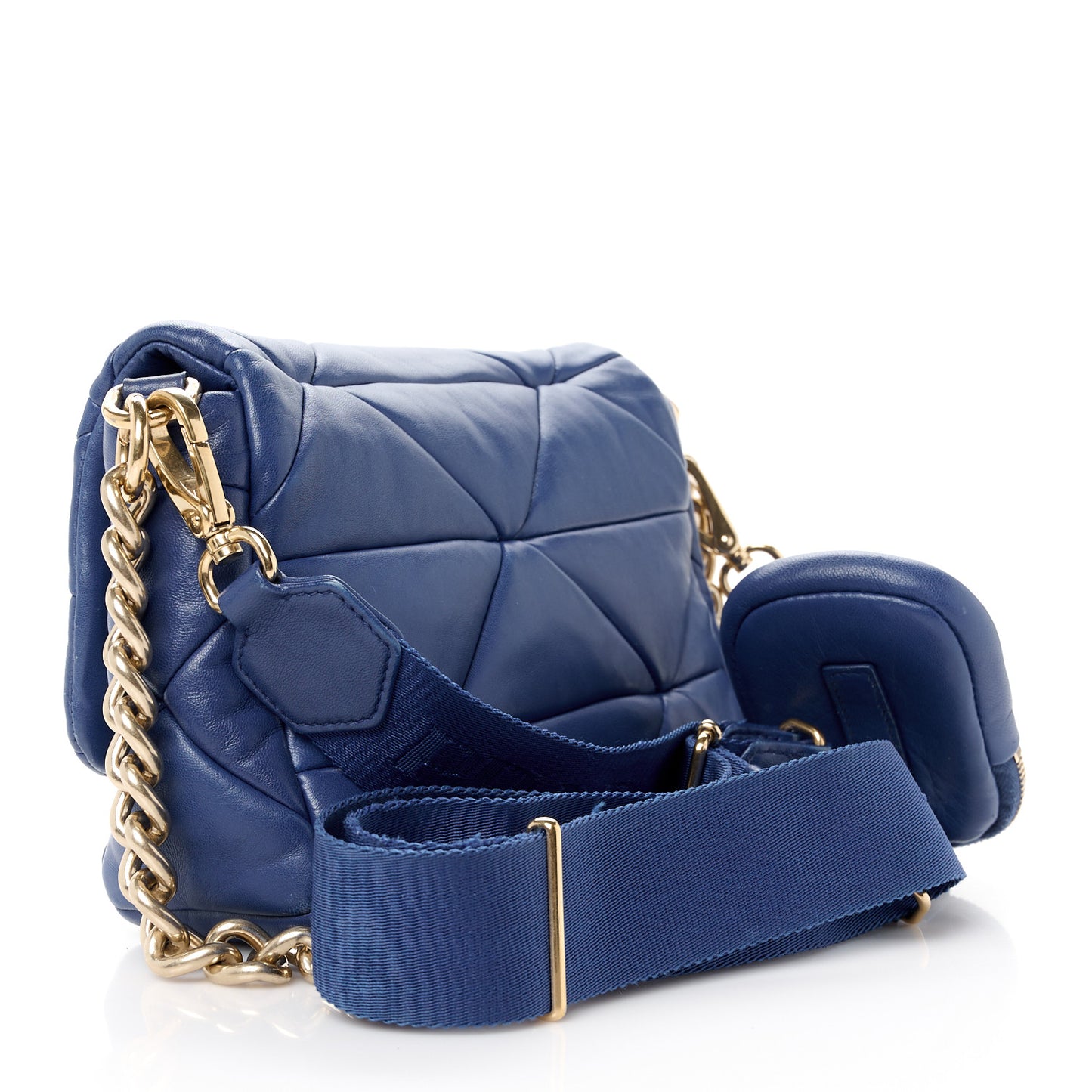 Nappa Re-Nylon Triangle Quilted Patchwork System Flap Shoulder Bag Royal