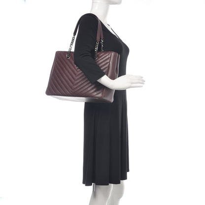 Saint Laurent Sheepskin Matelasse Chevron Large Monogram Shopping Bag Burgundy 2 of 9