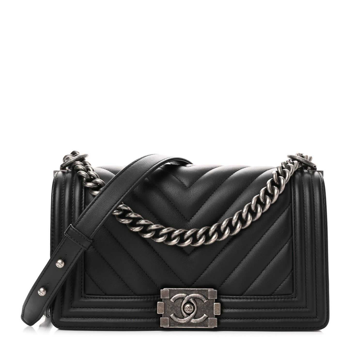Lambskin Chevron Quilted Medium Boy Flap Black