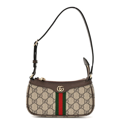 Gucci GG Supreme Monogram Textured Dollar Calfskin Web Mini Ophidia Shoulder Bag Beige Ebony New Acero 1 of 10