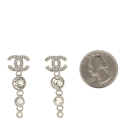 Chanel Metal Crystal CC Drop Earrings Silver 2 of 5