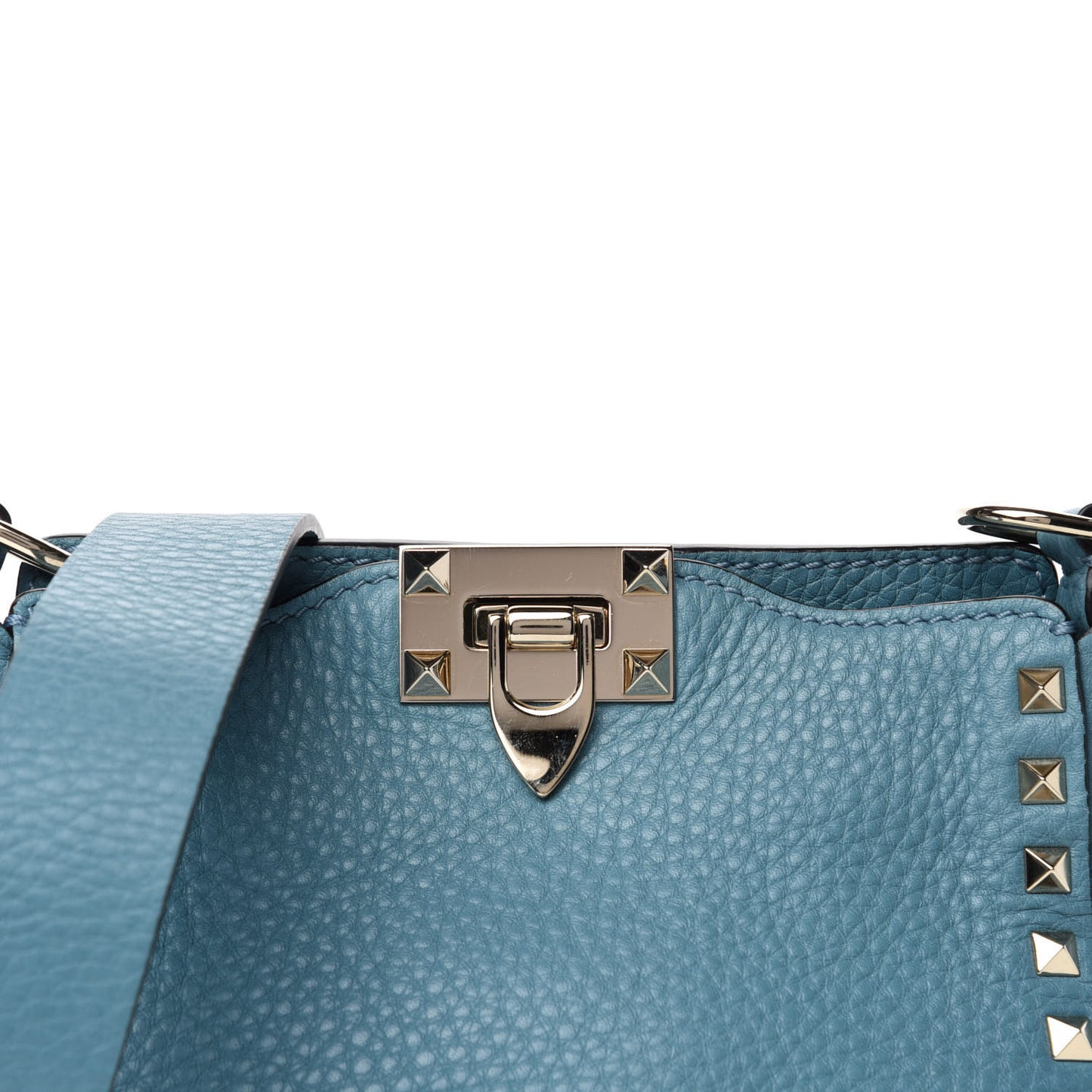 Pebbled Calfskin Mini Rockstud Flip-Lock Messenger Bag Atlantique