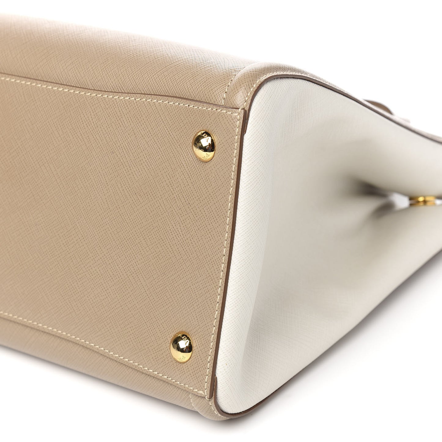 Saffiano Lux Medium Bi-Color Tote Visone Talco