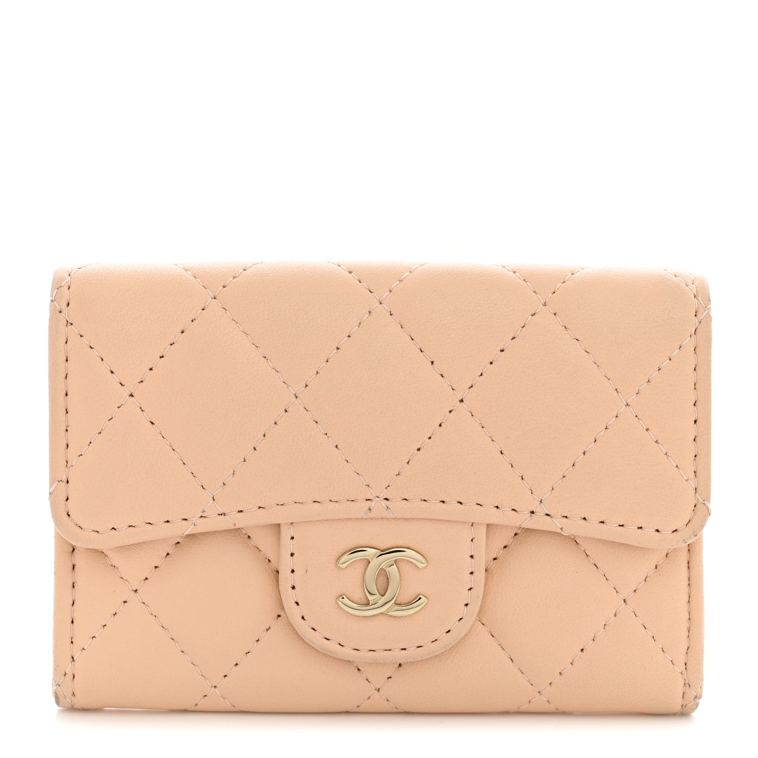 Chanel Lambskin Quilted Flap Card Holder Wallet Beige 1 of 9