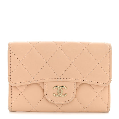 Chanel Lambskin Quilted Flap Card Holder Wallet Beige 1 of 9